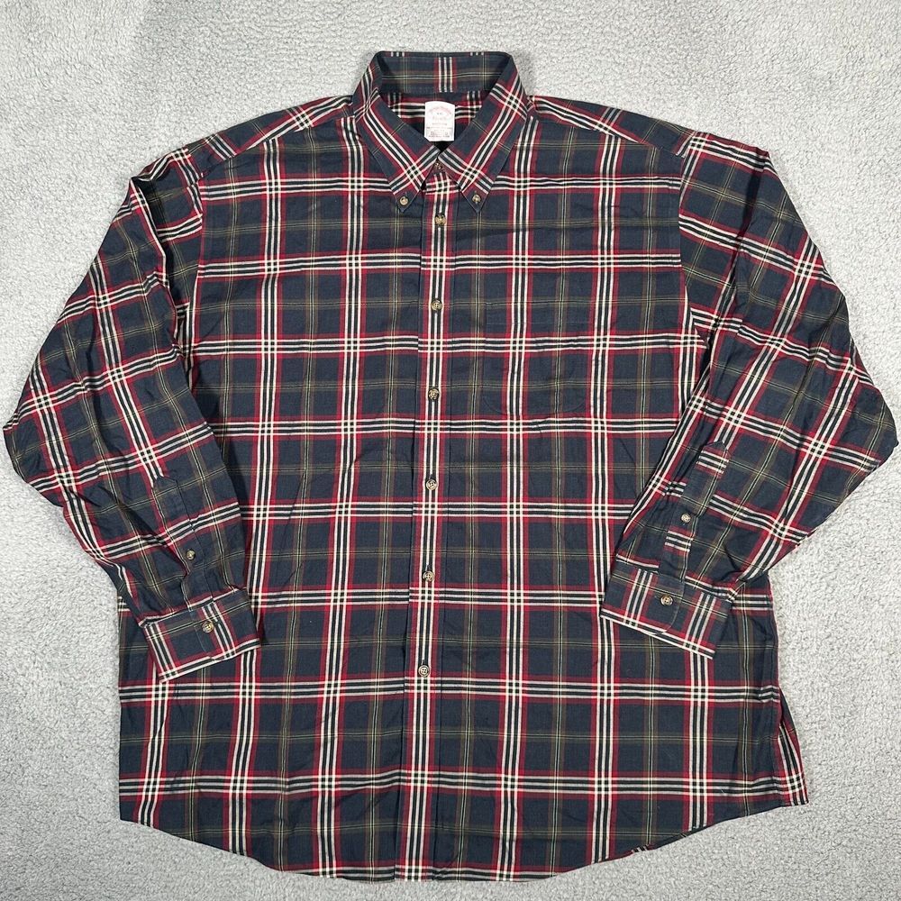 Brooks Brothers Shirt Mens 2XL Blue Red Plaid Madison Button‎ Down Casual Pocket